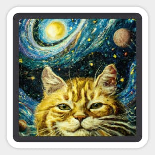 Cat in Space Van Gogh Sticker